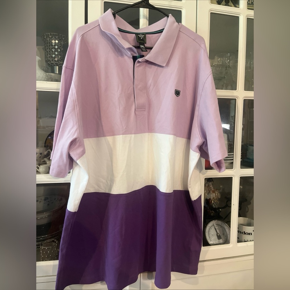 Men’s Houston White Short Sleeve Polo Shirt Purple Lilac White Size 3XL Easter